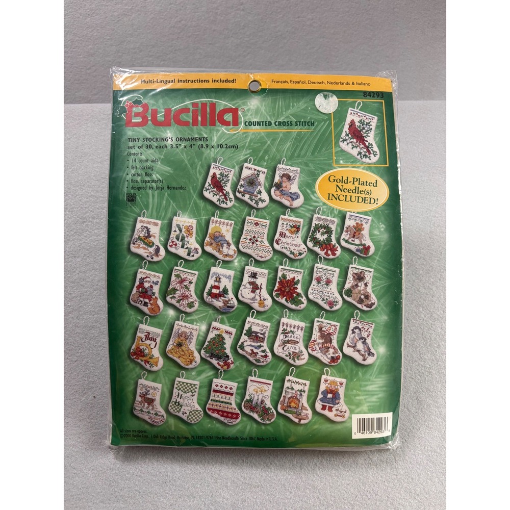 Vintage Bucilla Tiny Stocking Ornaments Counted Cross Stitch Kit 84293 Set of 30